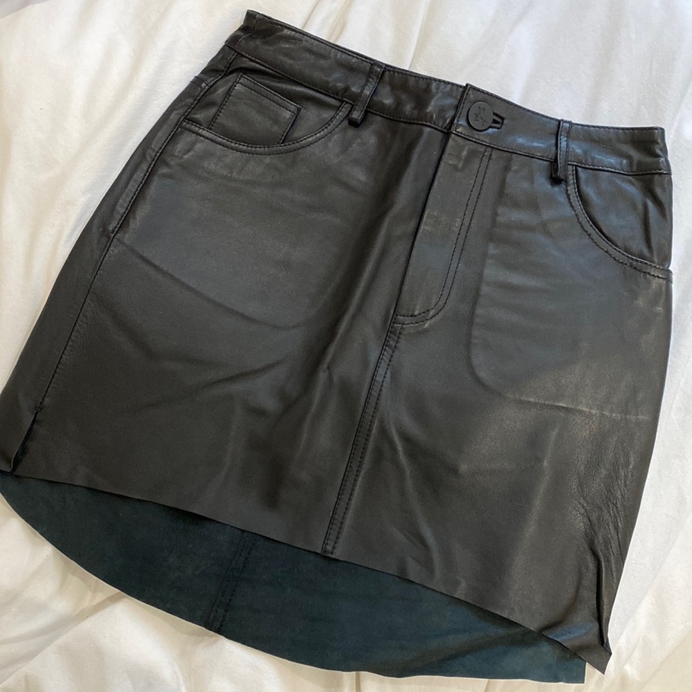 One Teaspoon Black Leather Vanguard Skirt
